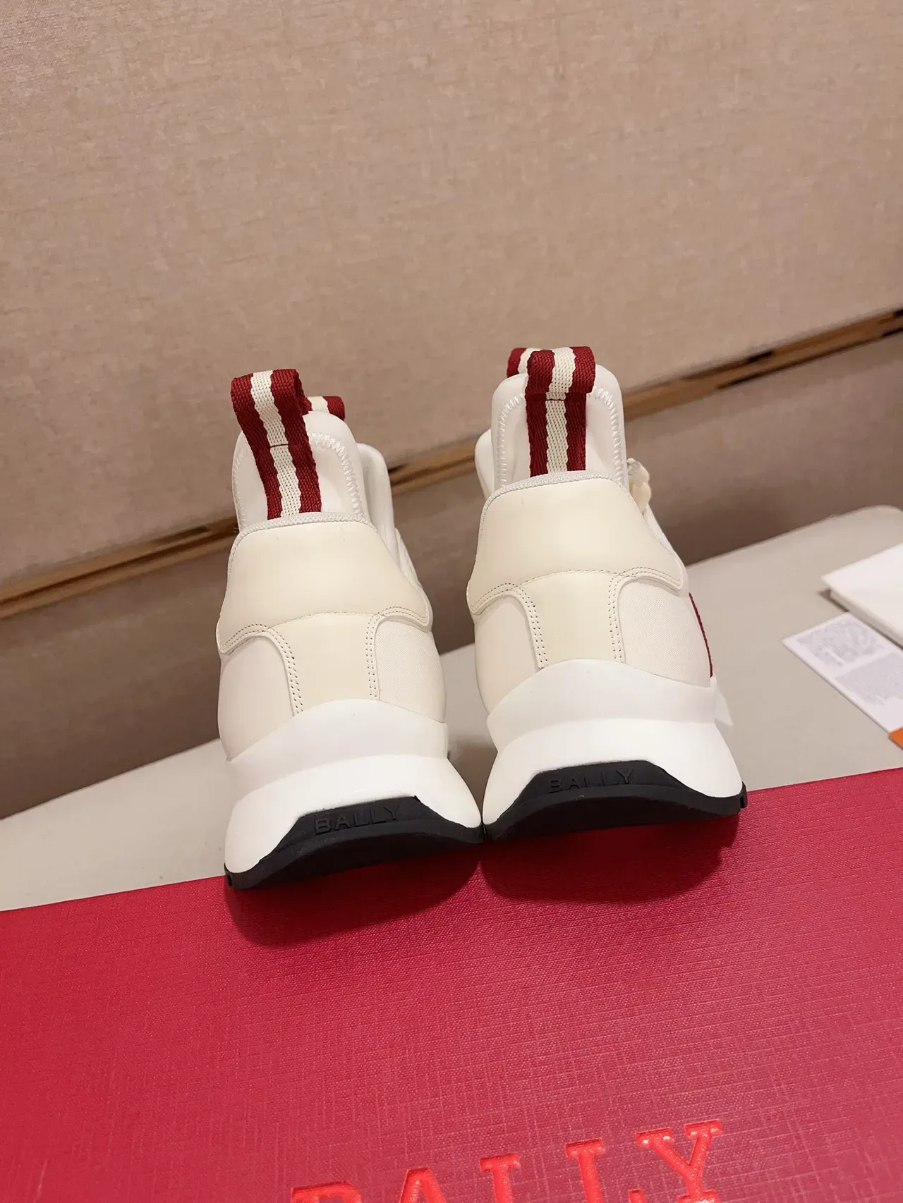 Bally White Red Leather Upper Dual-Tone Side Stripe Sneakers 4