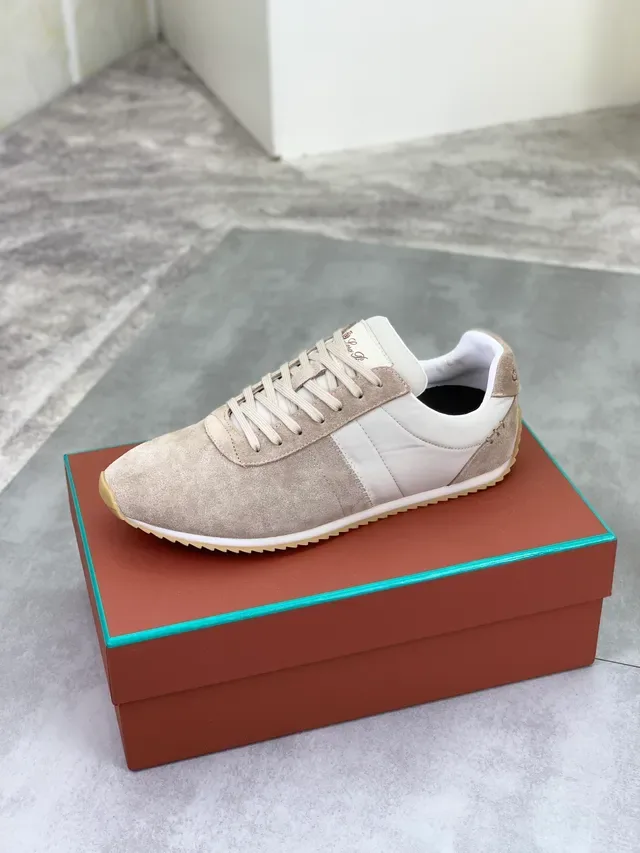 Beige and Off-White Suede Leather Low-Top Lace-Up Lifestyle Sneaker 4