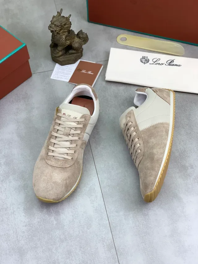 Beige and Off-White Suede Leather Low-Top Lace-Up Lifestyle Sneaker 5