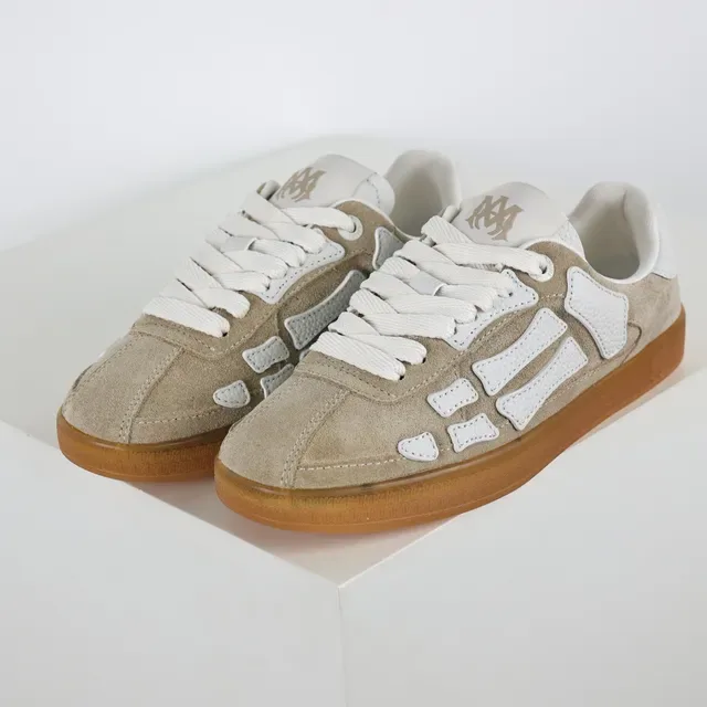 Beige and White Suede Low-Top Lifestyle Sneakers 2