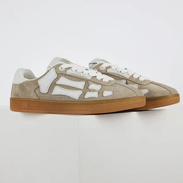 Beige and White Suede Low-Top Lifestyle Sneakers 3
