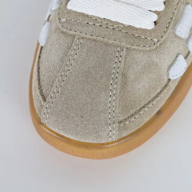 Beige and White Suede Low-Top Lifestyle Sneakers 5
