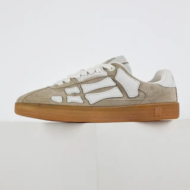 Beige and White Suede Low-Top Lifestyle Sneakers 9