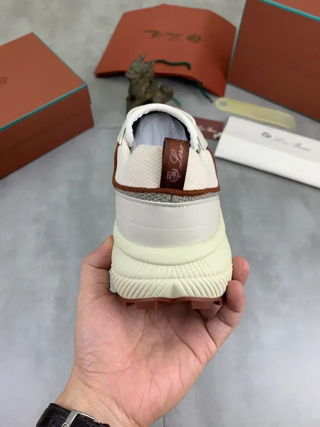 Beige Brown Chunky Sculpted Midsole Mixed-Material Upper Sneakers 3