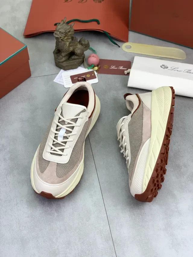 Beige Brown Chunky Sculpted Midsole Mixed-Material Upper Sneakers 5
