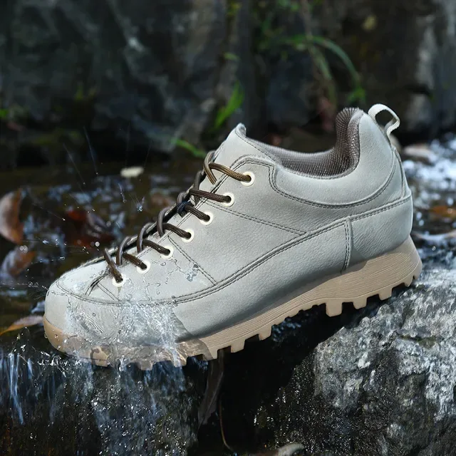 Beige Brown Low-Top Hiking-Style Suede-Like Upper Sneakers 2