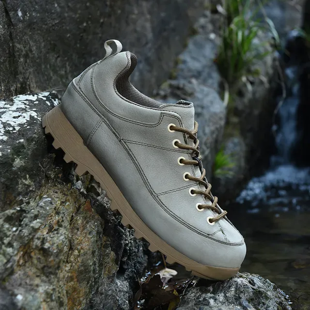 Beige Brown Low-Top Hiking-Style Suede-Like Upper Sneakers 3