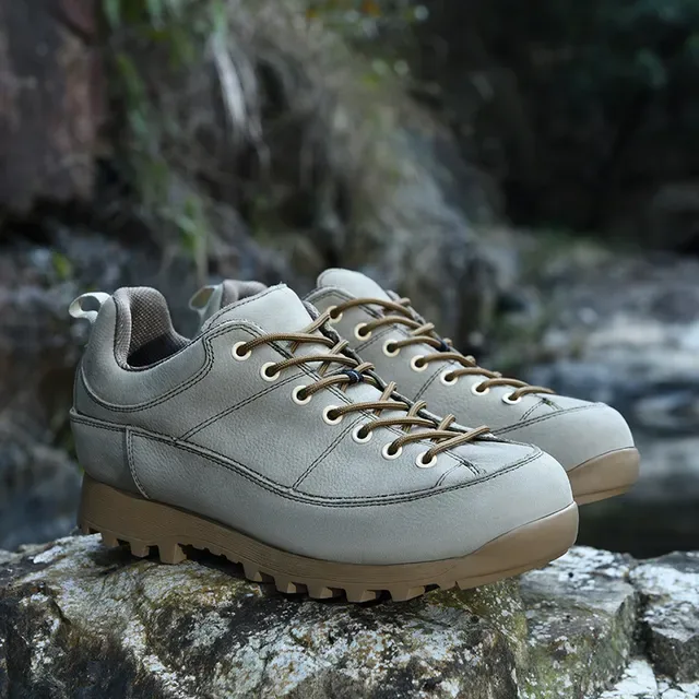 Beige Brown Low-Top Hiking-Style Suede-Like Upper Sneakers 4