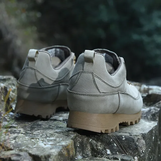 Beige Brown Low-Top Hiking-Style Suede-Like Upper Sneakers 7