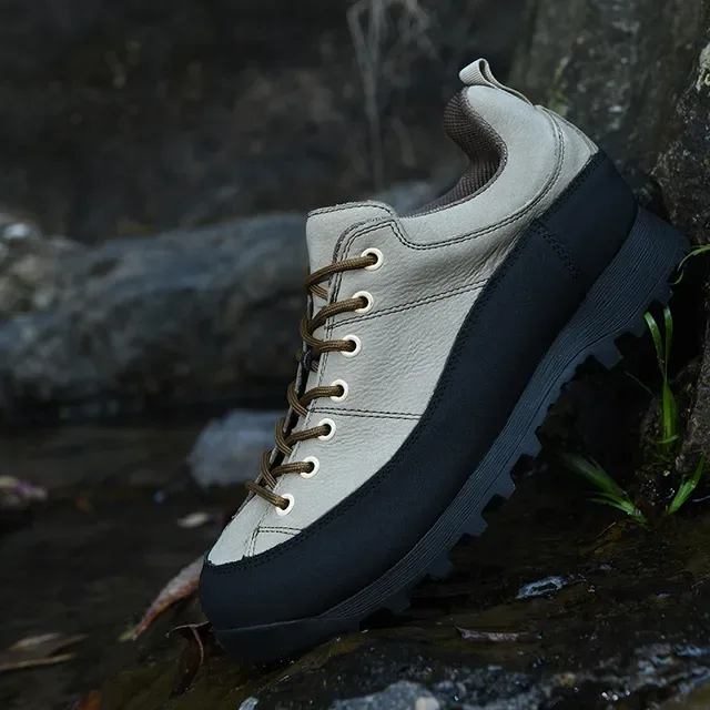 Beige Brown Low-Top Hiking-Style Suede-Like Upper Sneakers 9
