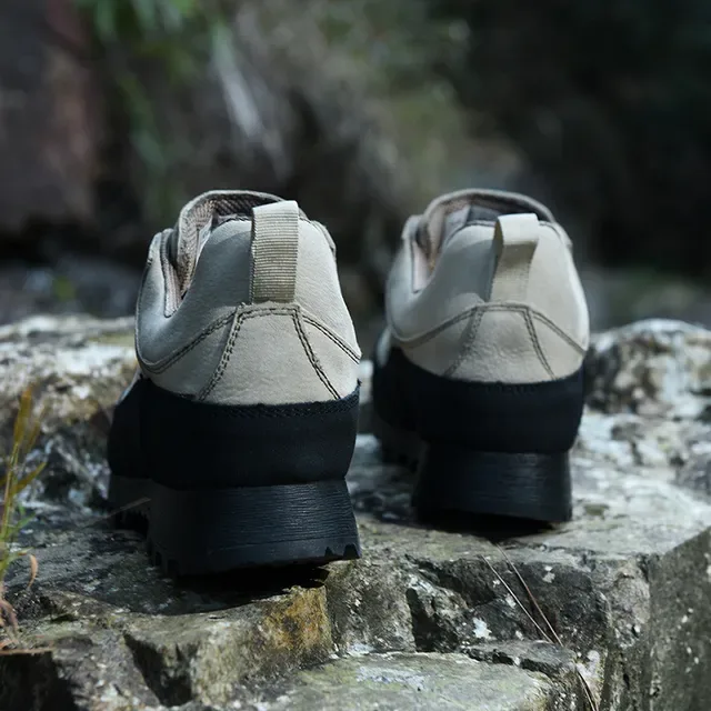 Beige Brown Low-Top Hiking-Style Suede-Like Upper Sneakers 15
