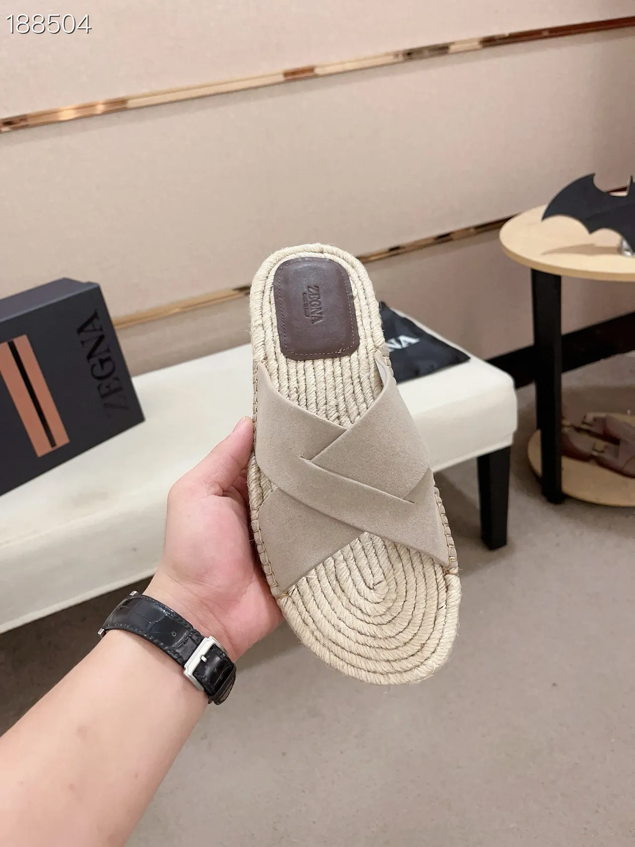 Beige Crossed Strap Woven Jute Sole Slippers 4