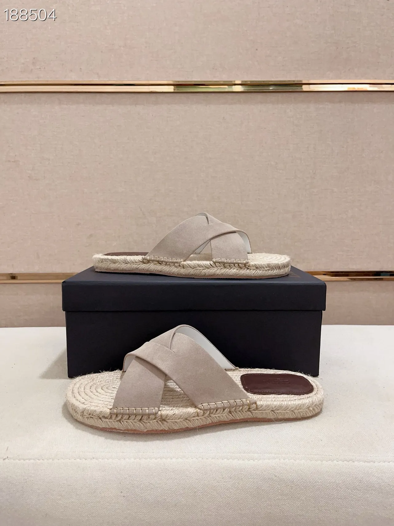 Beige Crossed Strap Woven Jute Sole Slippers 5
