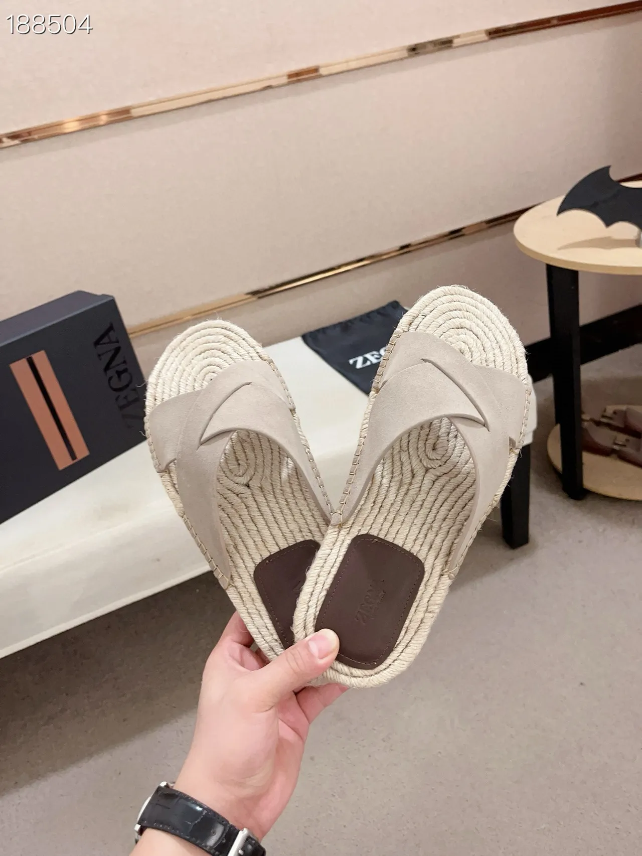 Beige Crossed Strap Woven Jute Sole Slippers 7