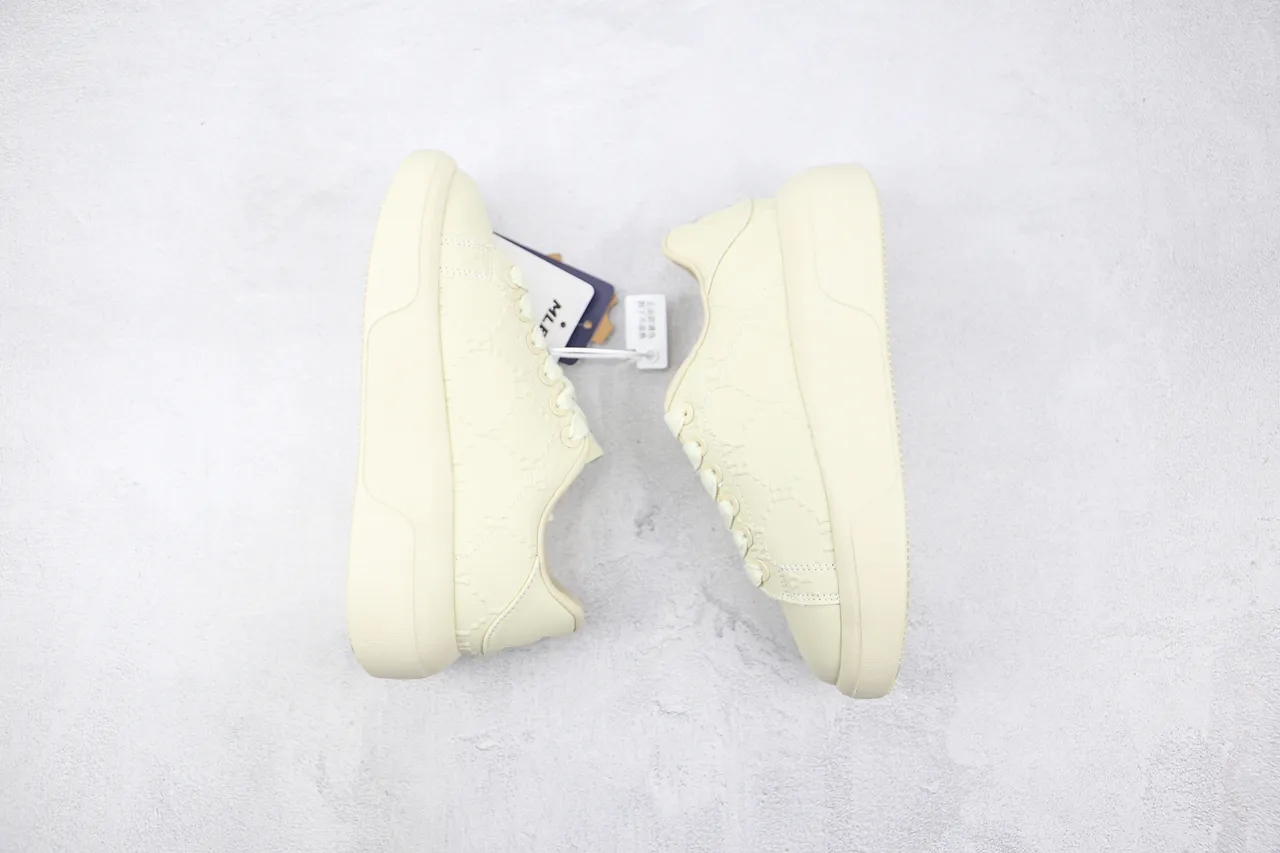 Beige Embossed Monogram Pattern Platform Sole Sneakers 2