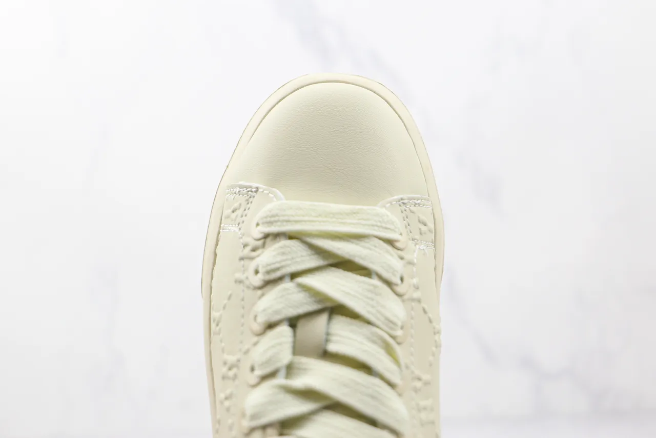 Beige Embossed Monogram Pattern Platform Sole Sneakers 6