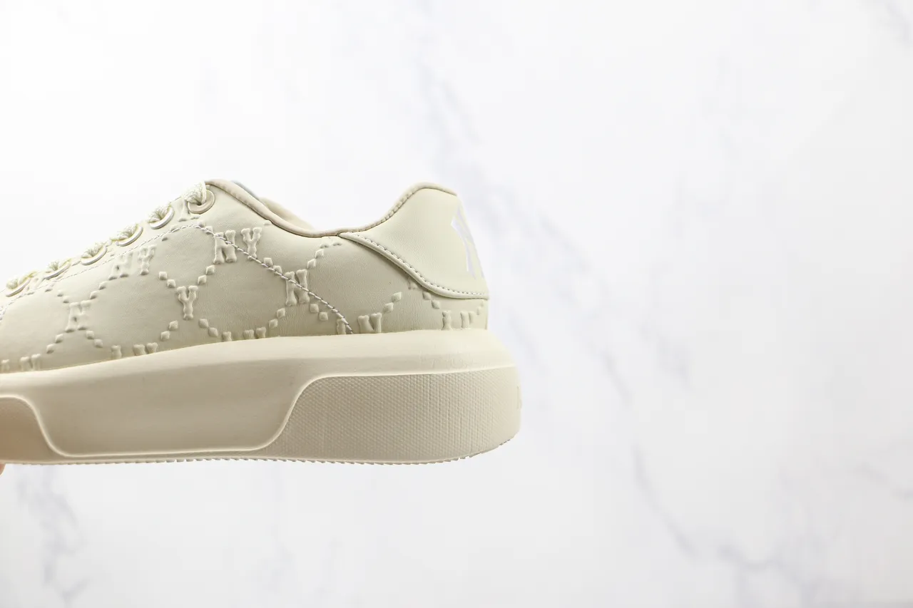 Beige Embossed Monogram Pattern Platform Sole Sneakers 7