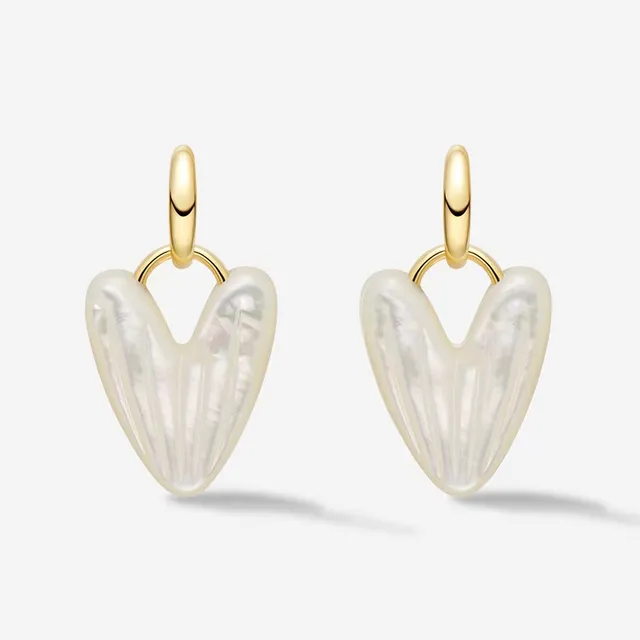 Beige Gold Heart-Shaped Iridescent Shell-Like Earrings 7