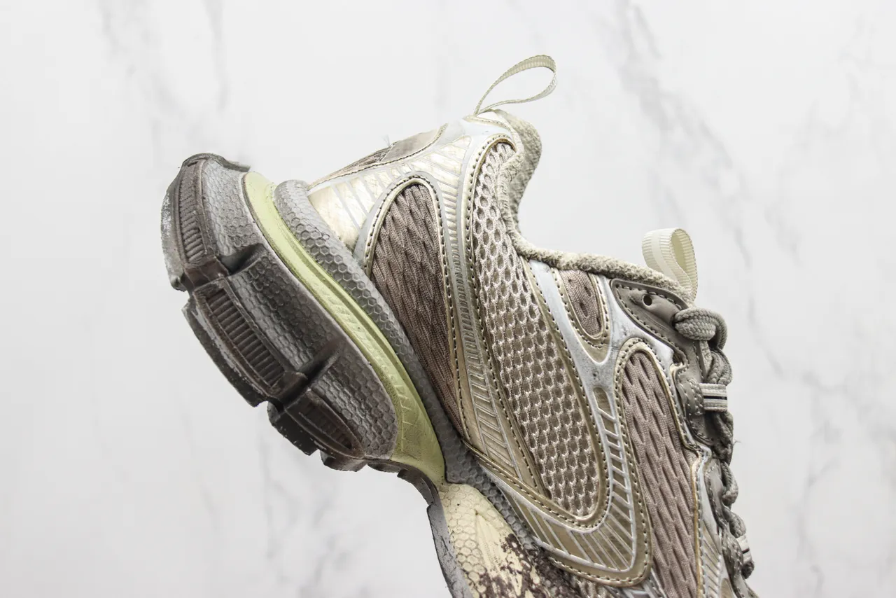 Beige Green Layered Mesh And Synthetic Overlays Sculpted Multi-Density Sole Chunky Sneakers 5
