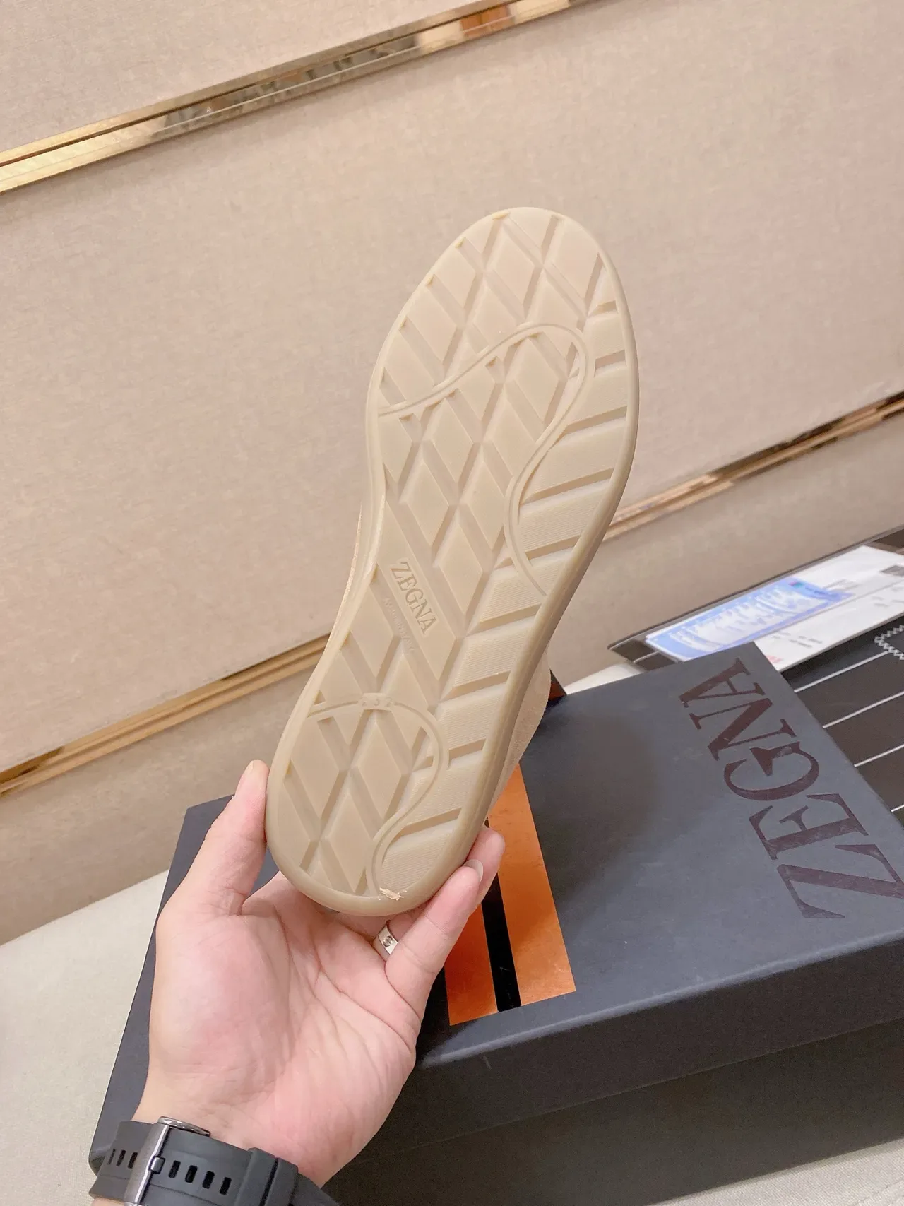 Beige Green Suede Upper Olive Laces Sneakers 2