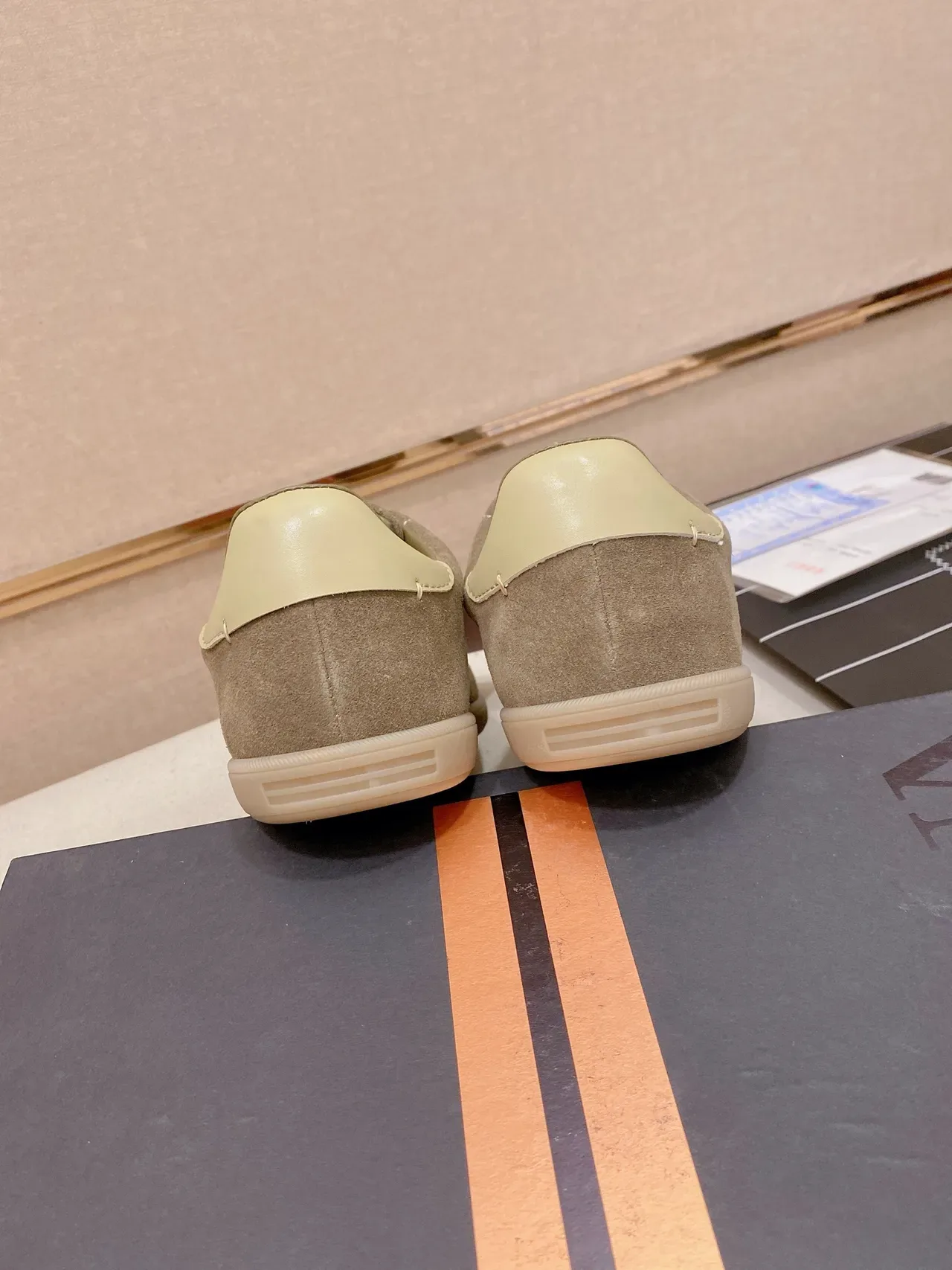 Beige Green Suede Upper Olive Laces Sneakers 3