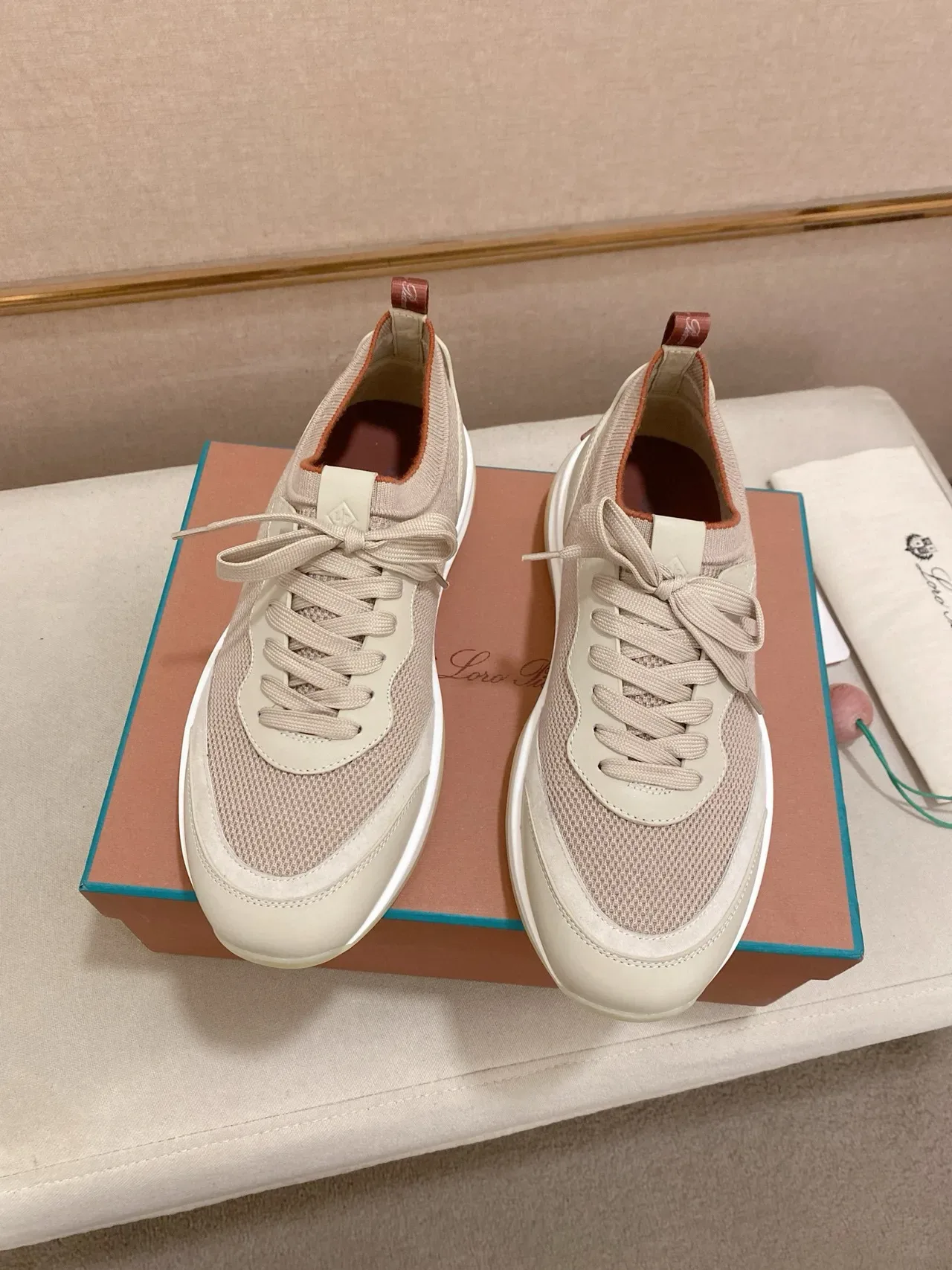Beige Mesh and Suede-Panel Lifestyle Sneaker 6