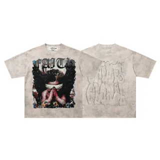 Beige Multicolor Oversized Fit Distressed Wash Top