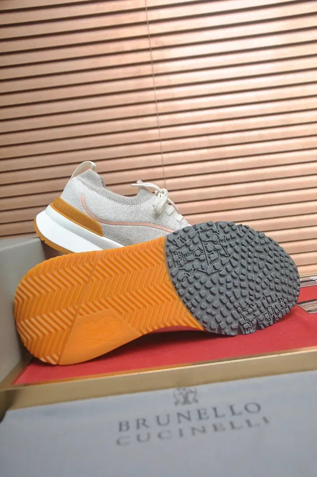 Beige Orange Knit Upper Sculpted Midsole Sneakers 3