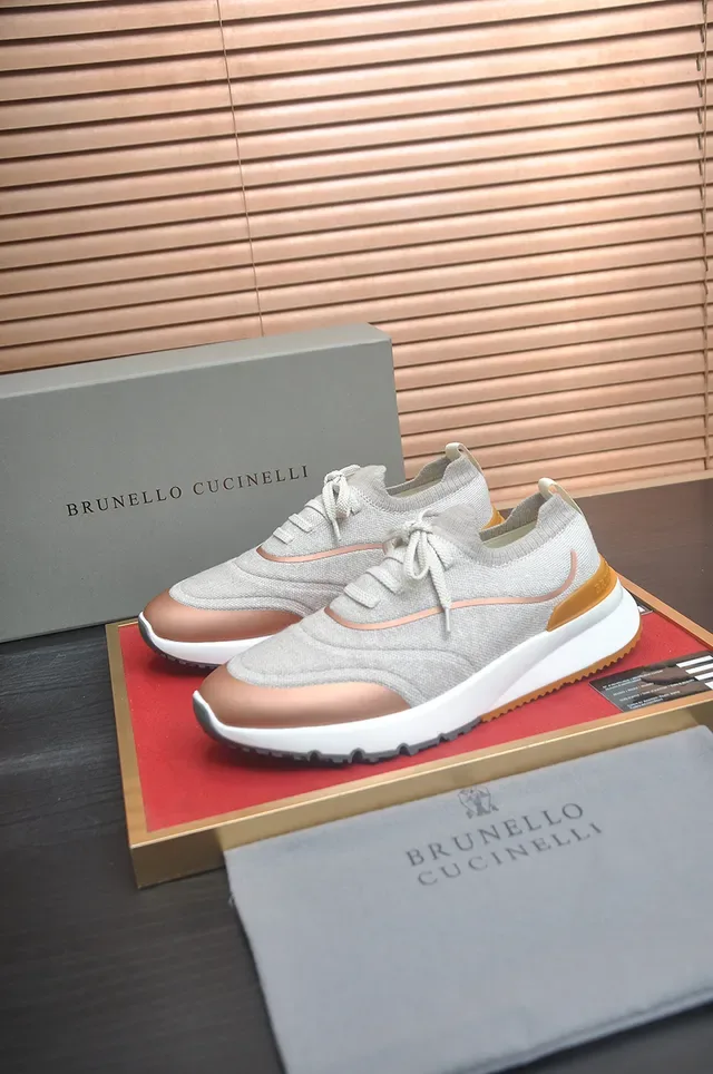Beige Orange Knit Upper Sculpted Midsole Sneakers 4