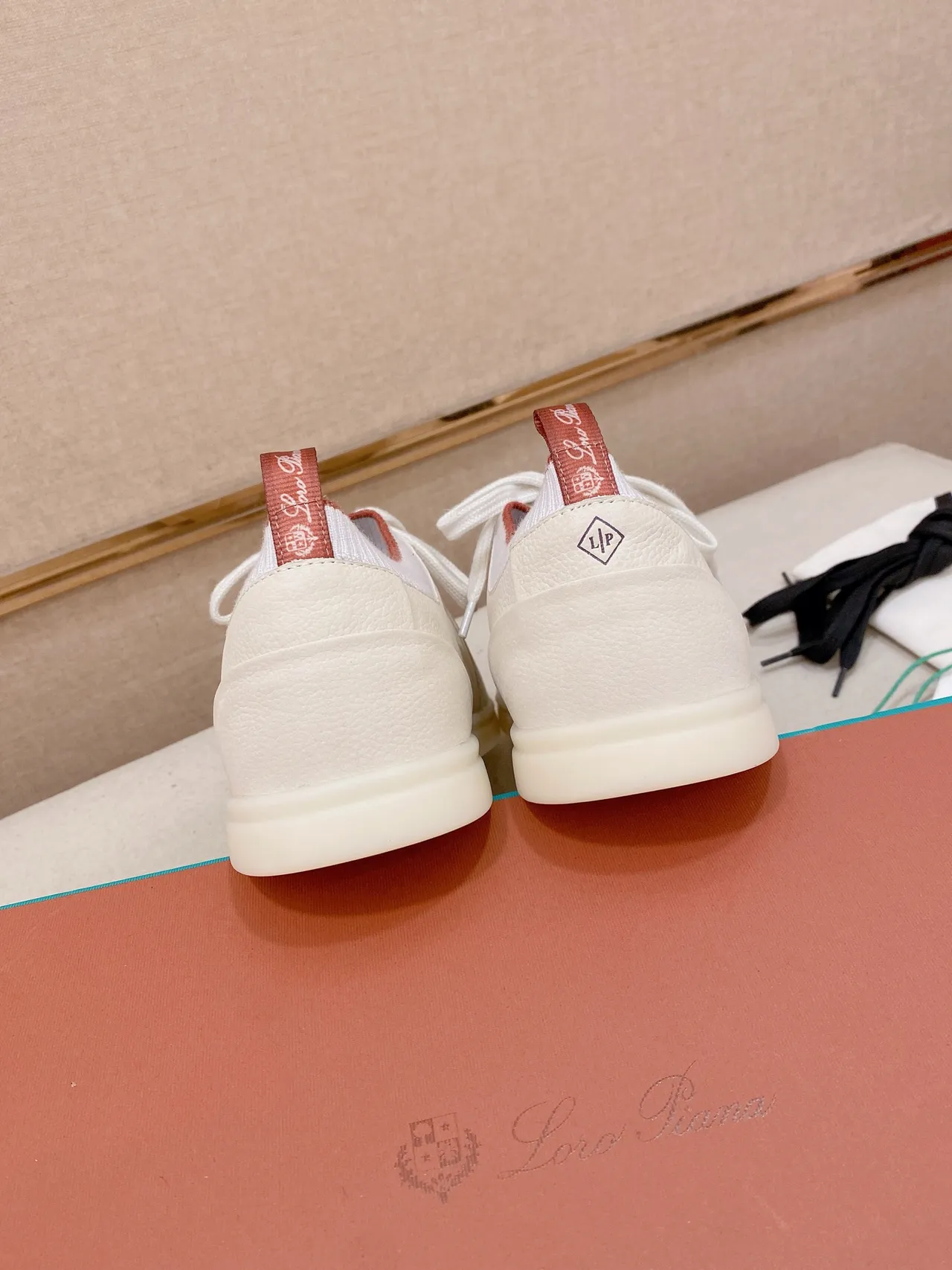 Beige Red Textured Leather Upper Knit Sock Collar Lifestyle Sneakers 2
