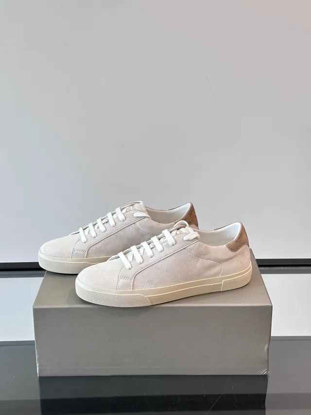 Beige Suede Minimalist Low-Top Lifestyle Sneakers 5