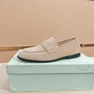 米色麂皮便士系带乐福鞋