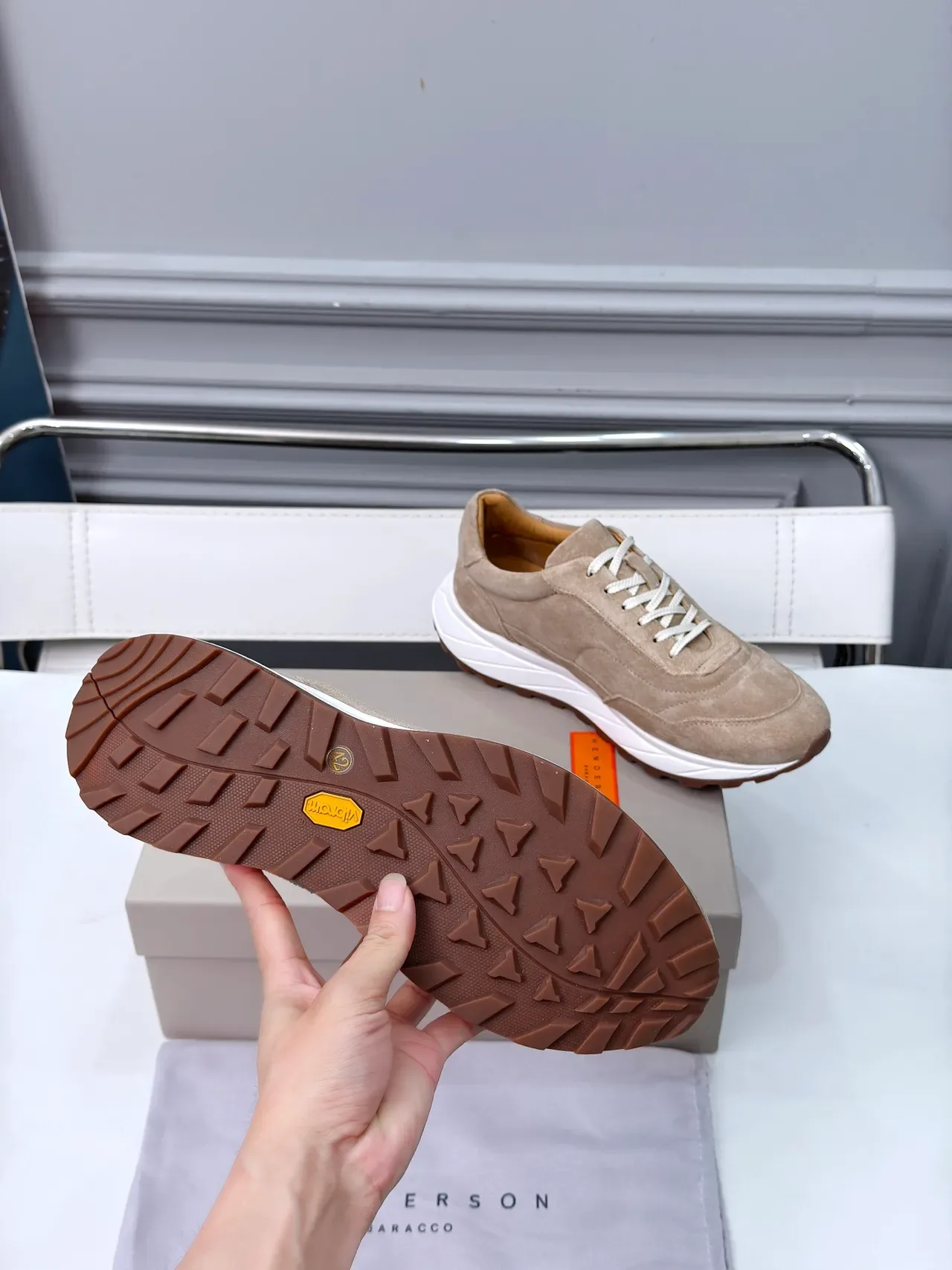 Beige White Suede Upper Chunky Layered Midsole Sneakers 2