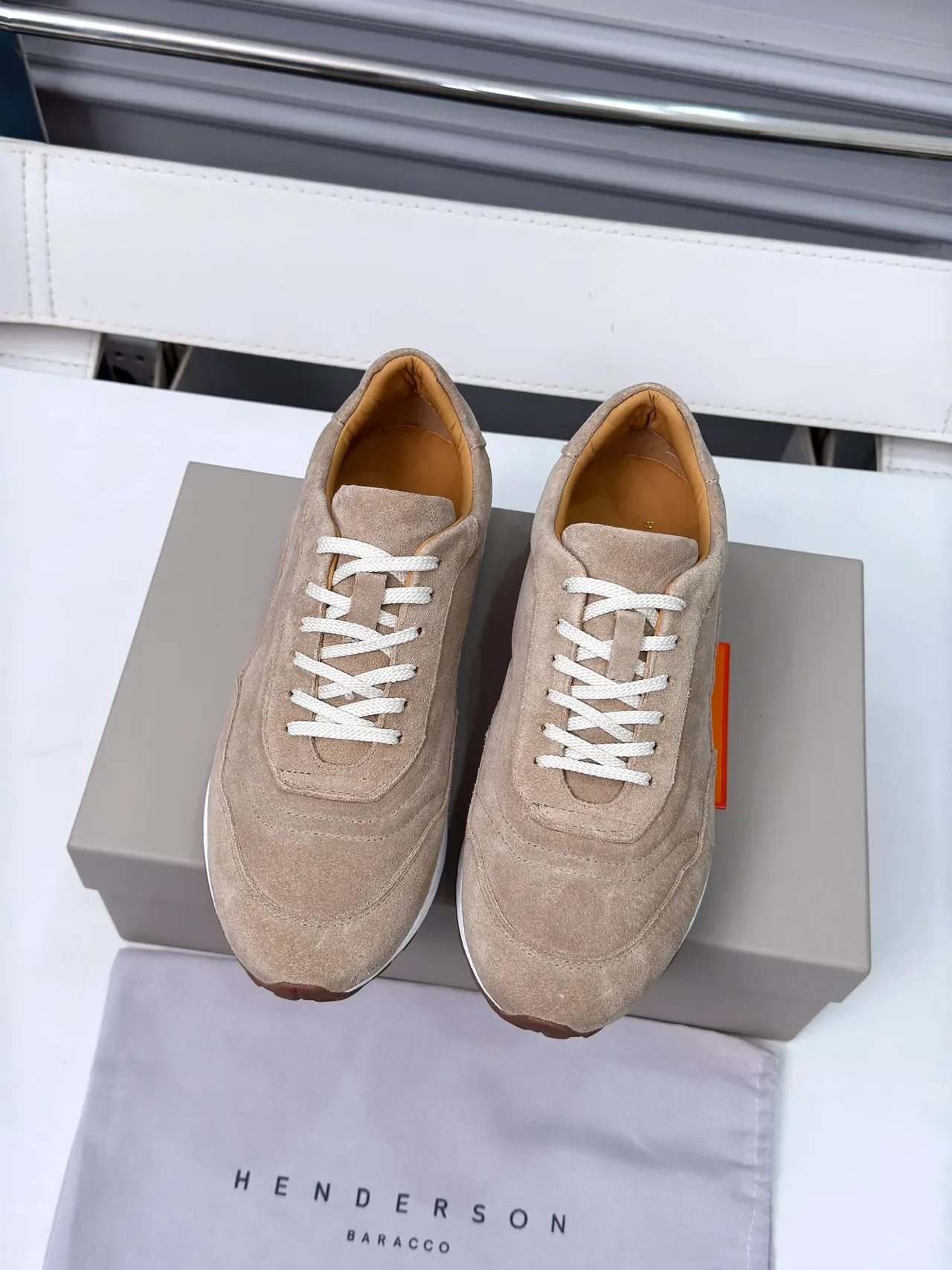 Beige White Suede Upper Chunky Layered Midsole Sneakers 5