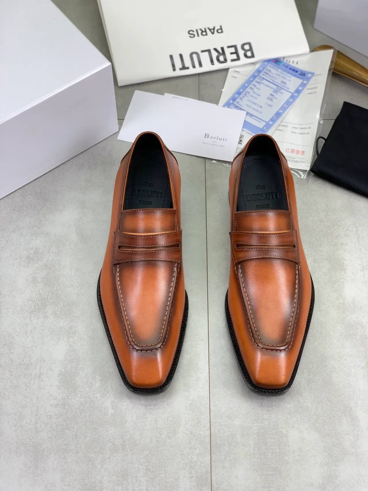 Berluti Brown Black Penny Square-Toe Loafer 5
