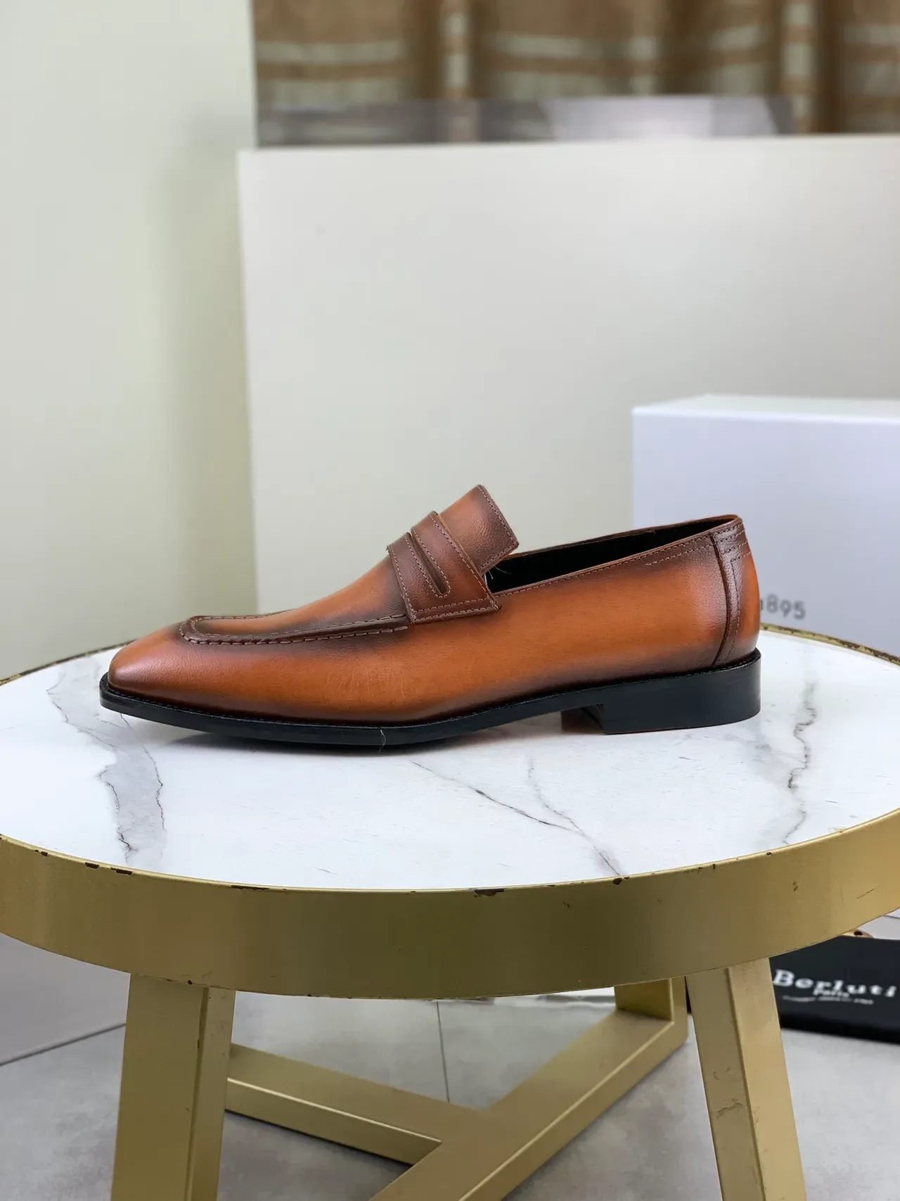 Berluti Brown Black Penny Square-Toe Loafer 6