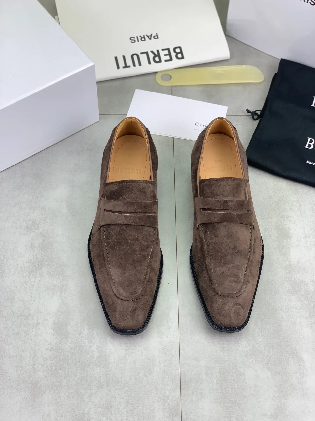 BERLUTI Brown Suede Penny Loafer Men's Loafers 5