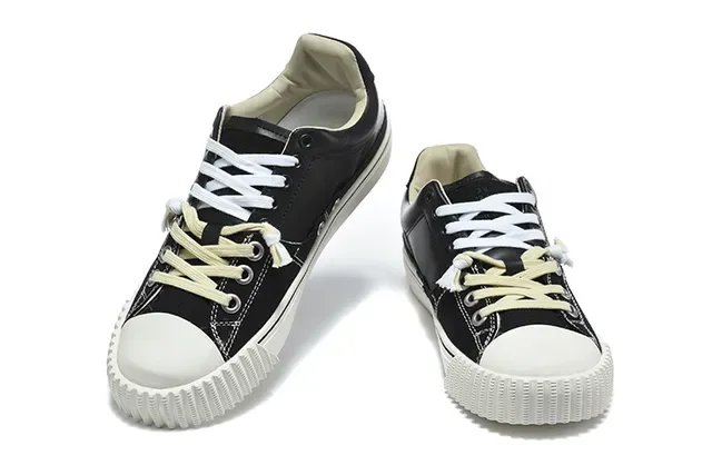 Black and Cream Canvas Low-Top Sneakers 3