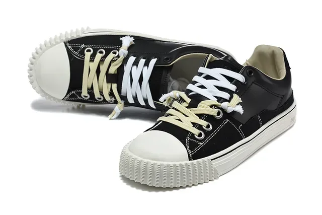 Black and Cream Canvas Low-Top Sneakers 5