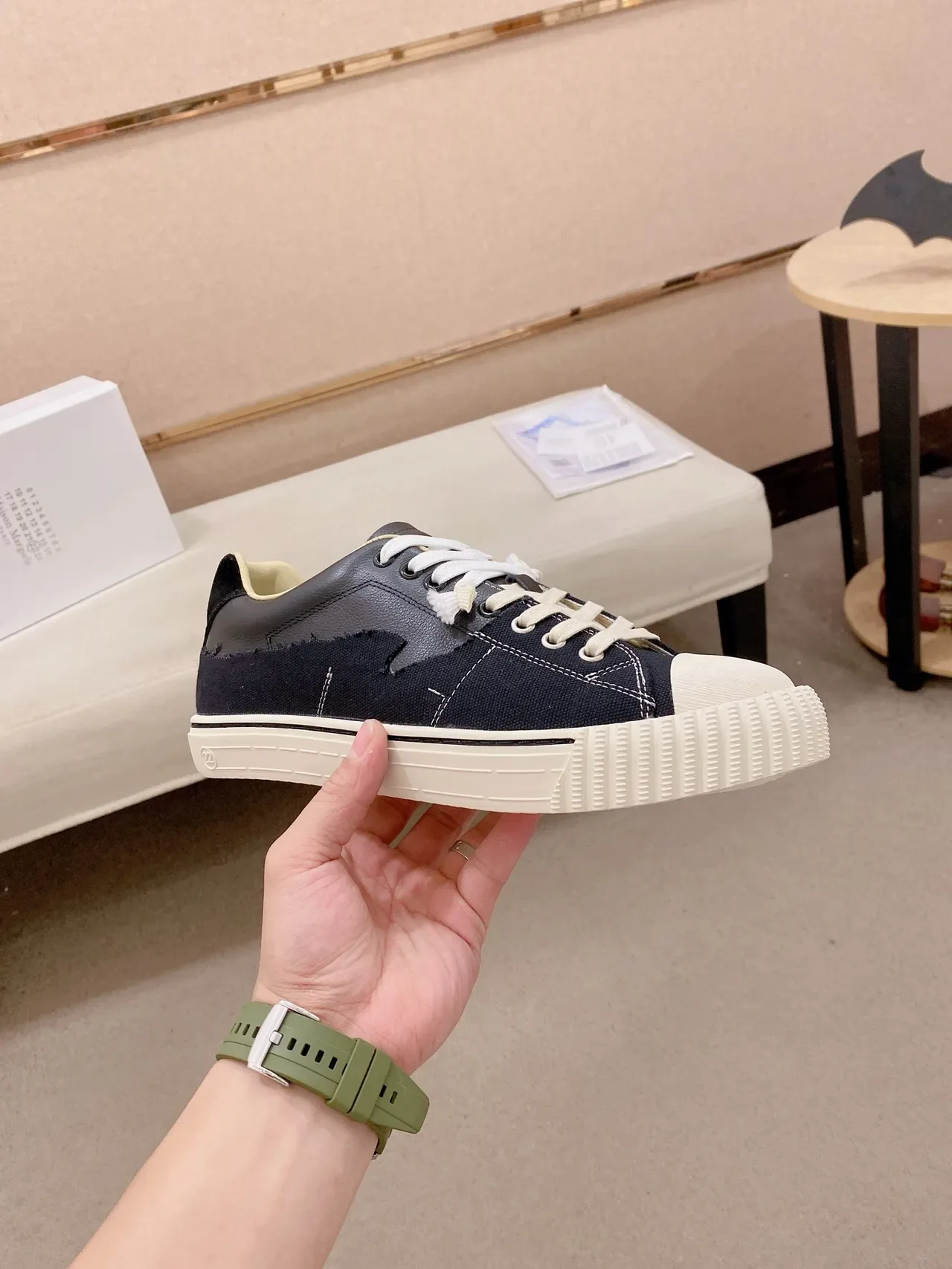 Black and Cream Platform Canvas Sneaker 5