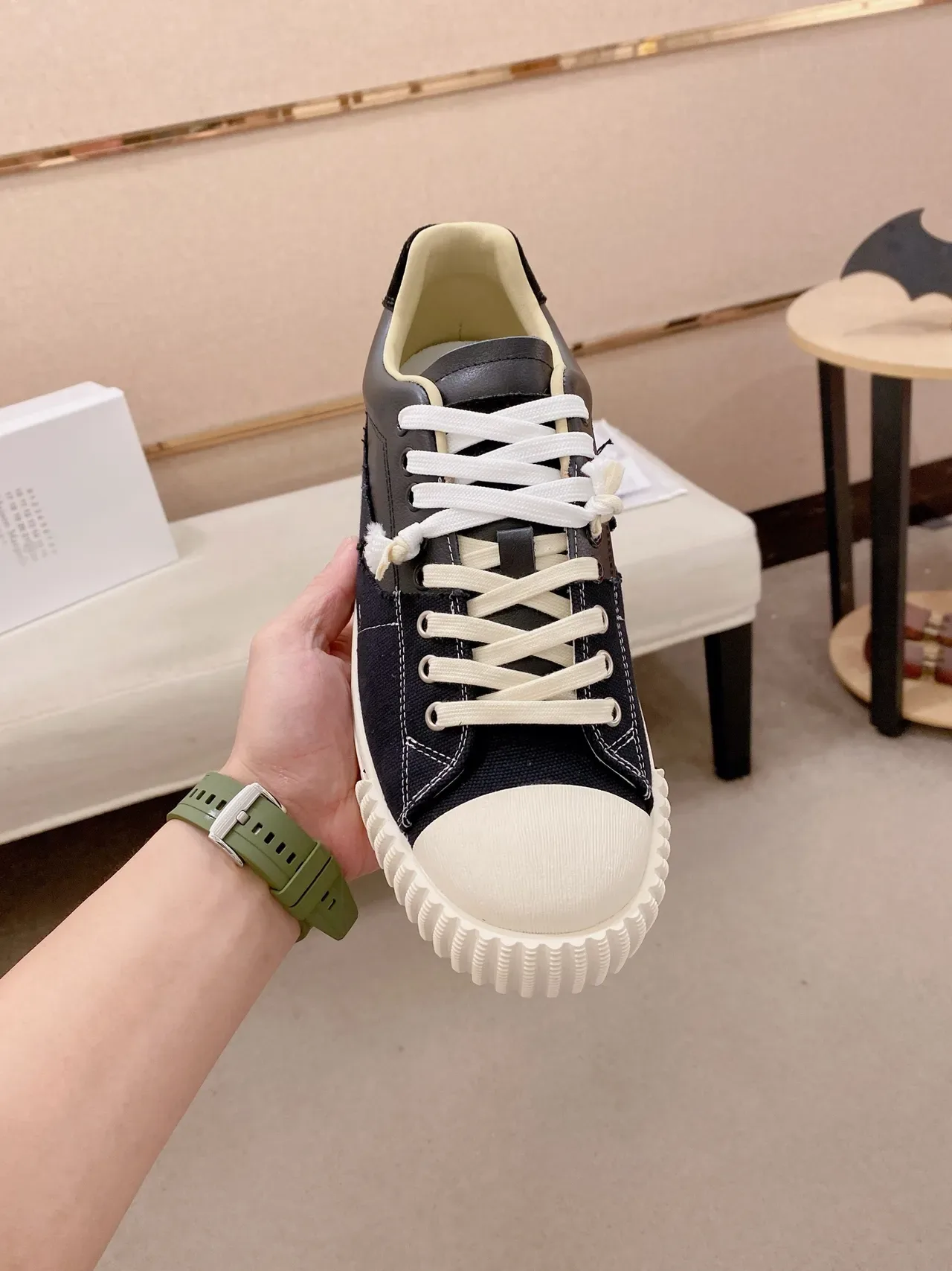 Black and Cream Platform Canvas Sneaker 6