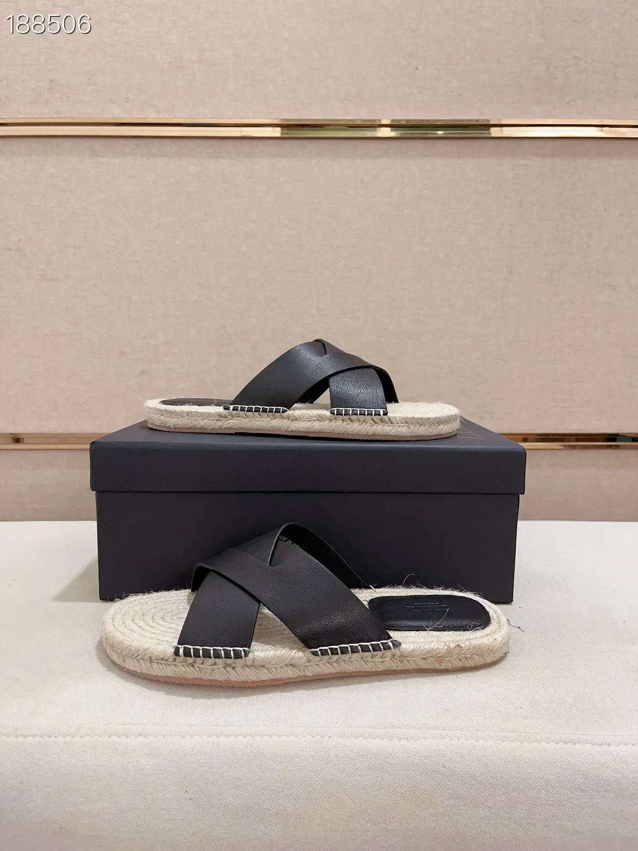Black and Natural Woven Rope Slide Slippers 3