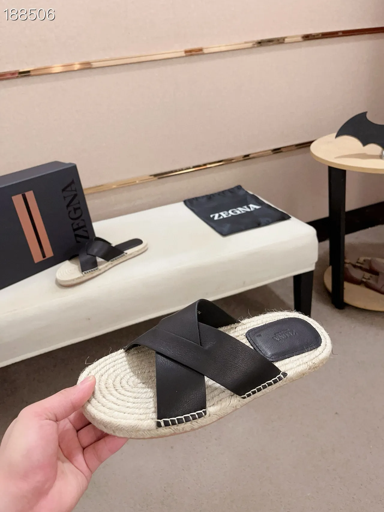 Black and Natural Woven Rope Slide Slippers 4