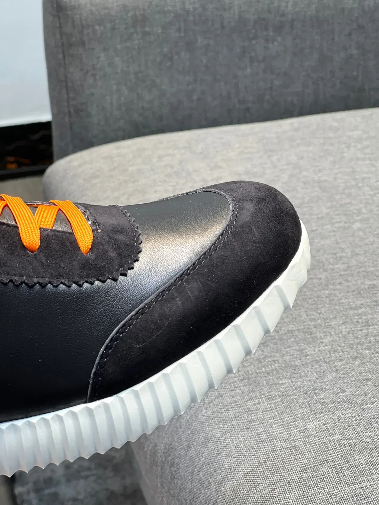 Black and Orange High-Top Mixed-Material Sculpted Sole Sneaker 3