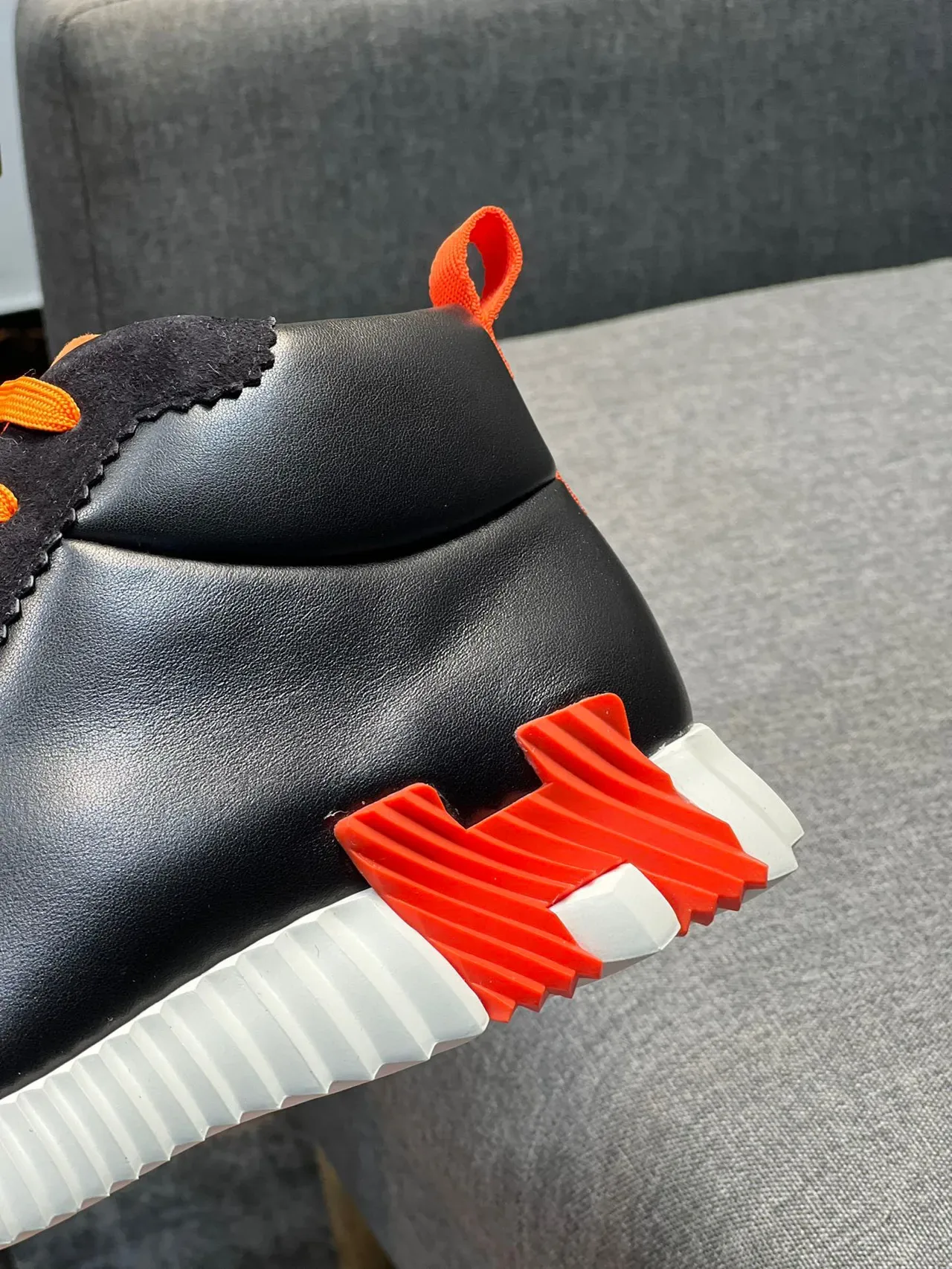 Black and Orange High-Top Mixed-Material Sculpted Sole Sneaker 8