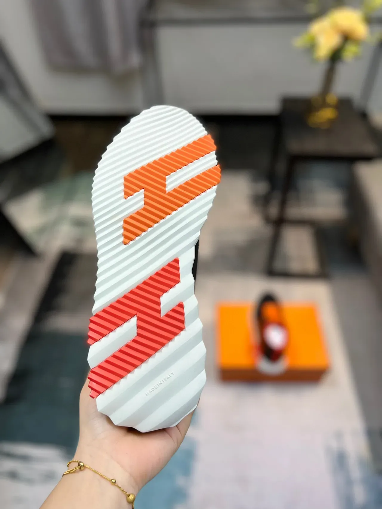 Black and Orange High-Top Mixed-Material Sculpted Sole Sneaker 9