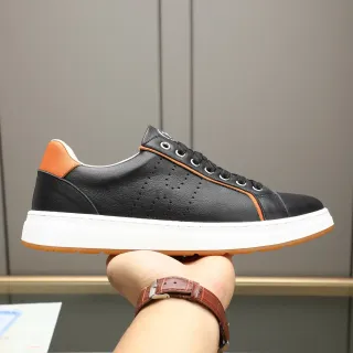 Black and Orange Perforated Leather Lifestyle Sneaker