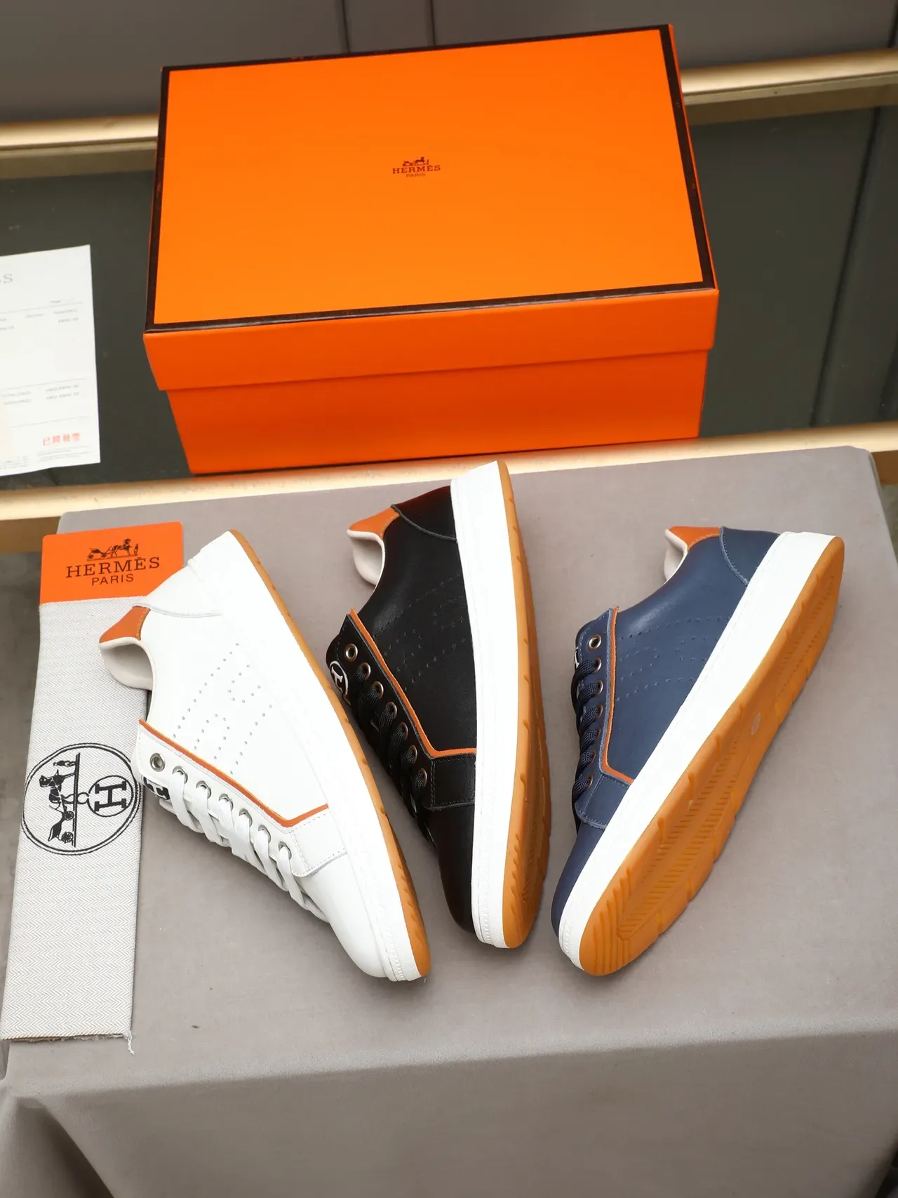 Black and Orange Perforated Leather Lifestyle Sneaker 2