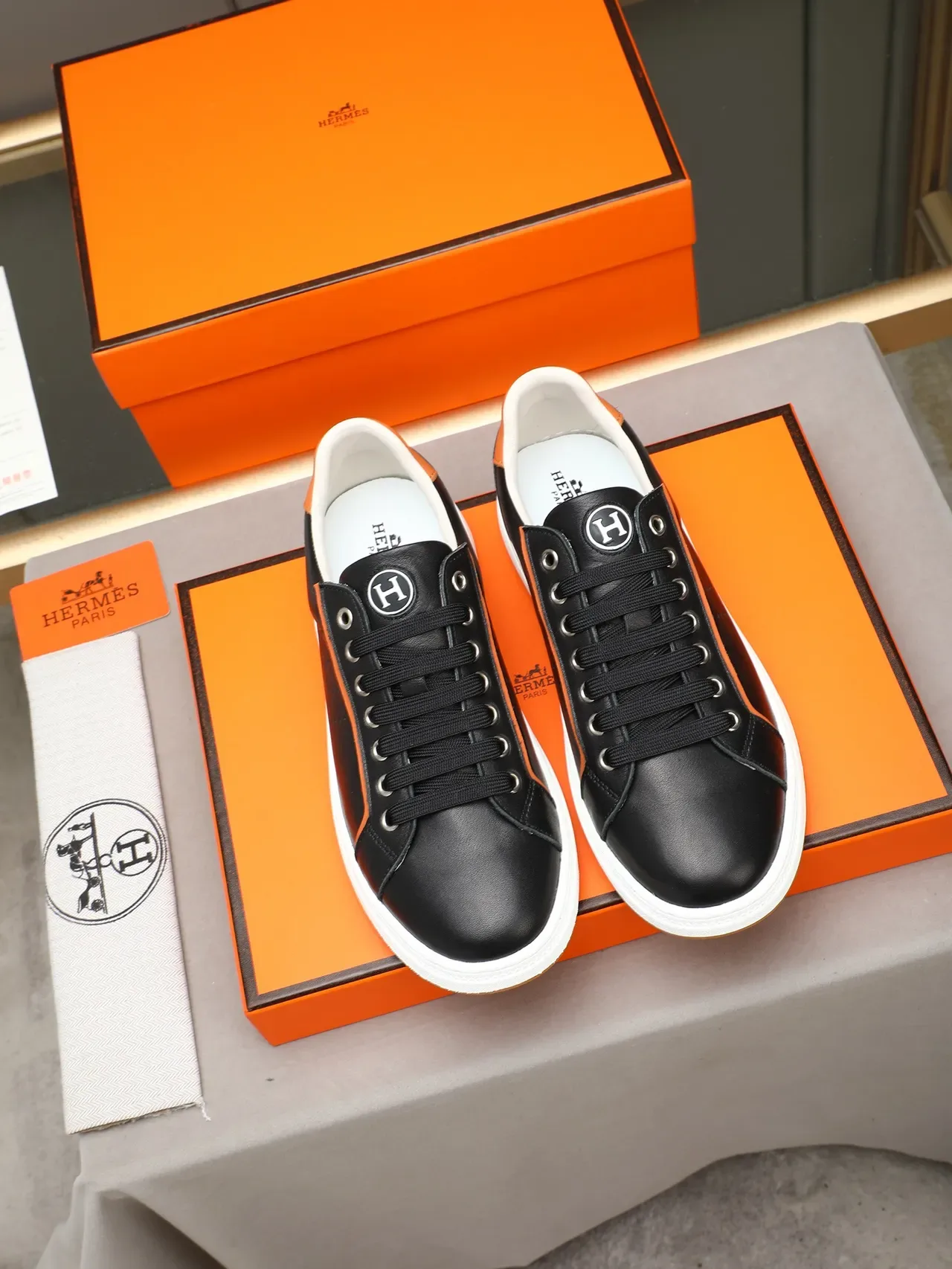 Black and Orange Perforated Leather Lifestyle Sneaker 3