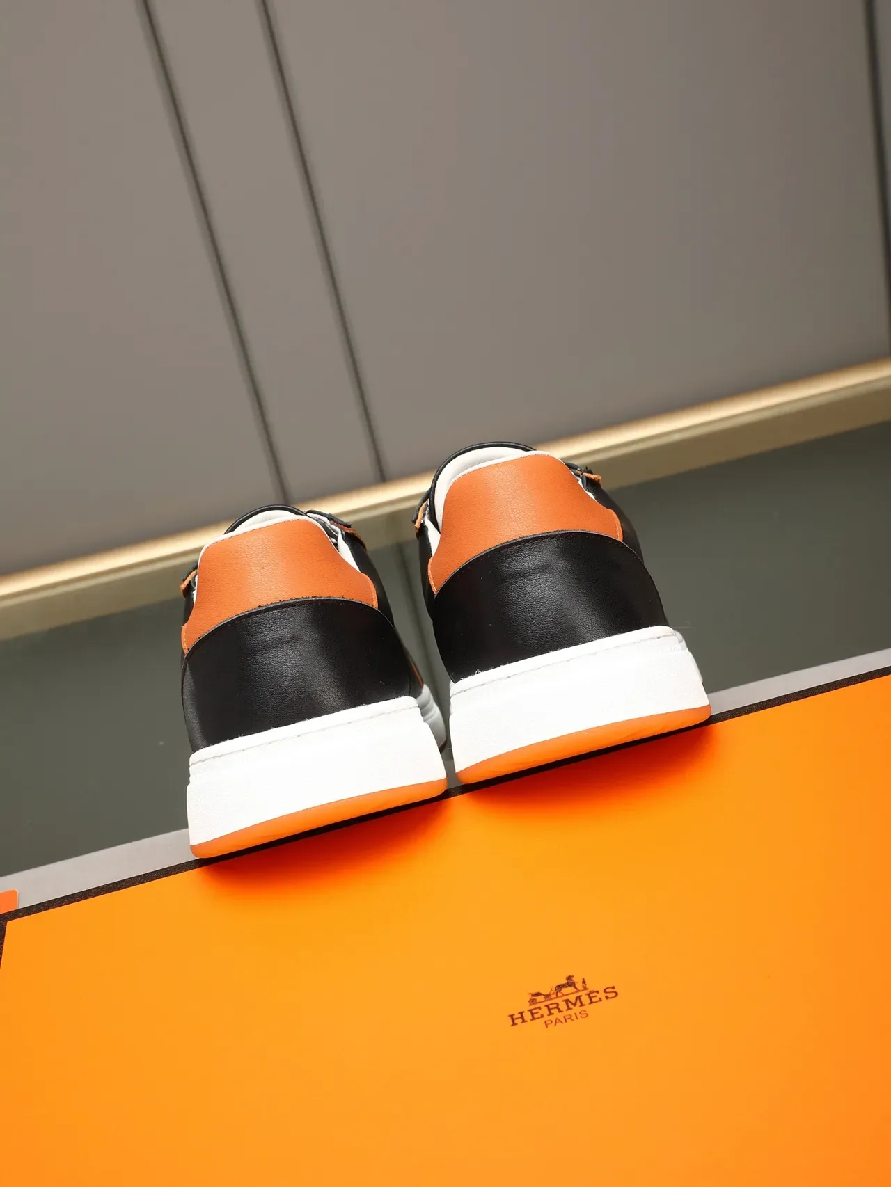 Black and Orange Perforated Leather Lifestyle Sneaker 4